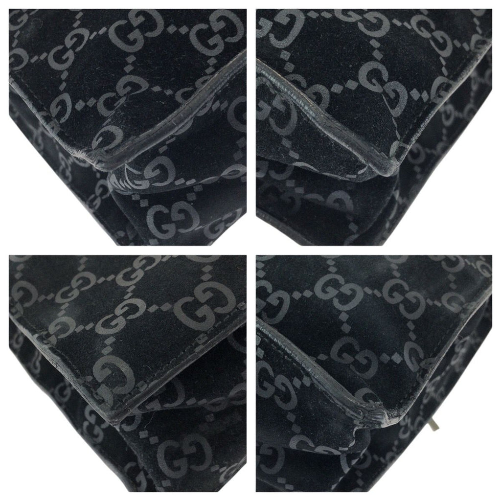 Gucci Vintage GG Pattern Black Silver Suede 002 Tote Shoulder — view 3