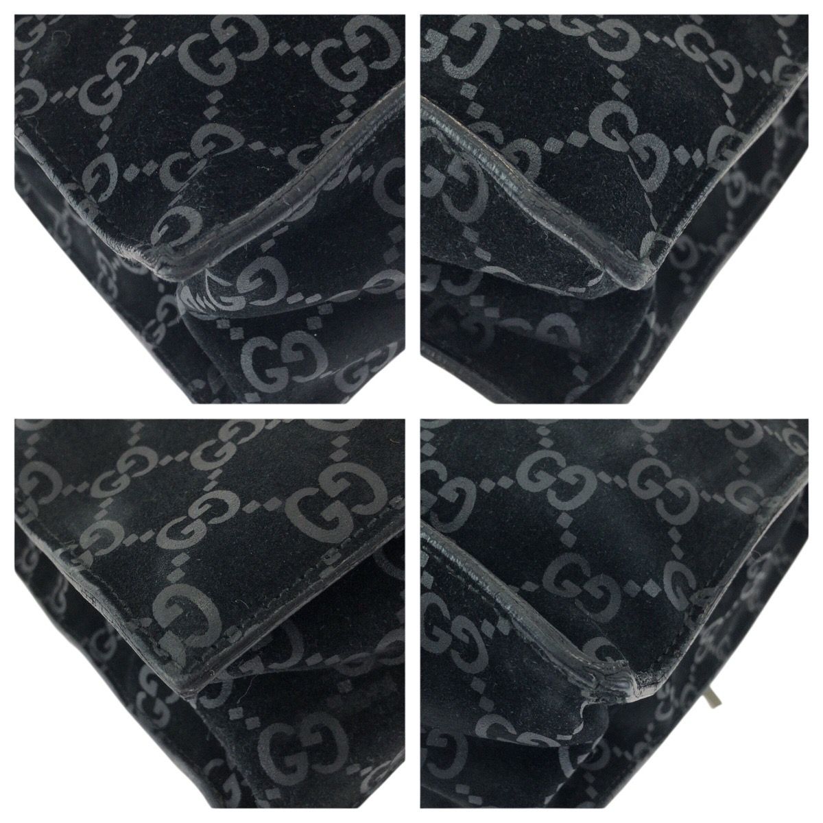 Gucci Vintage GG Pattern Black Silver Suede 002 Tote Shoulder — view 3