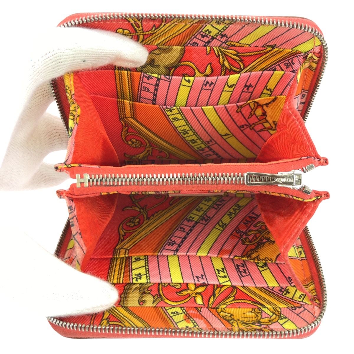 Hermes Azap Compact Silk in Rose Jaipur Orange Veau Coin Purse — view 8