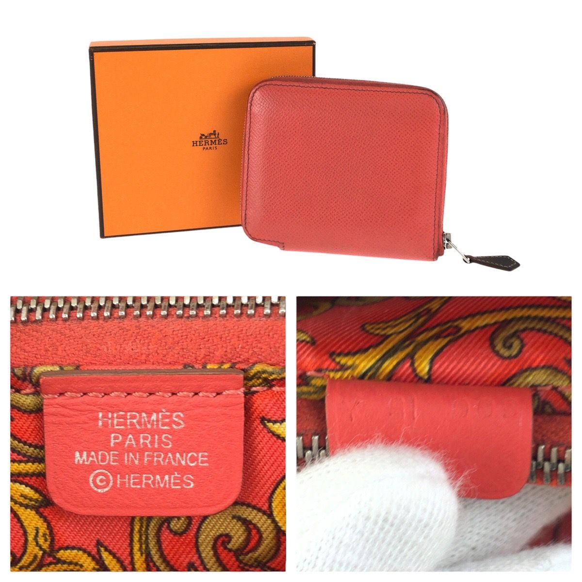 Hermes Azap Compact Silk in Rose Jaipur Orange Veau Coin Purse — view 5