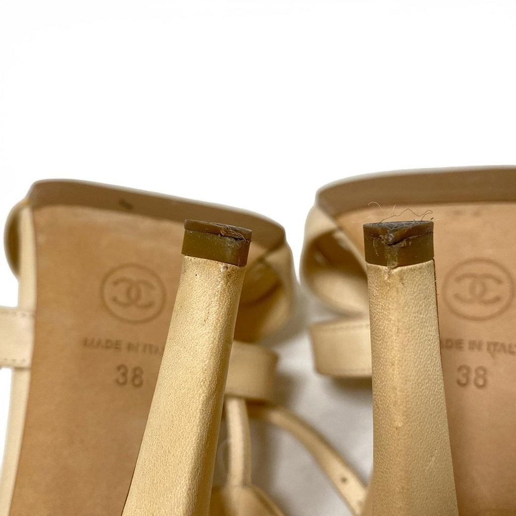 Chanel Sandals 38 Beige CC Logo Leather — view 8