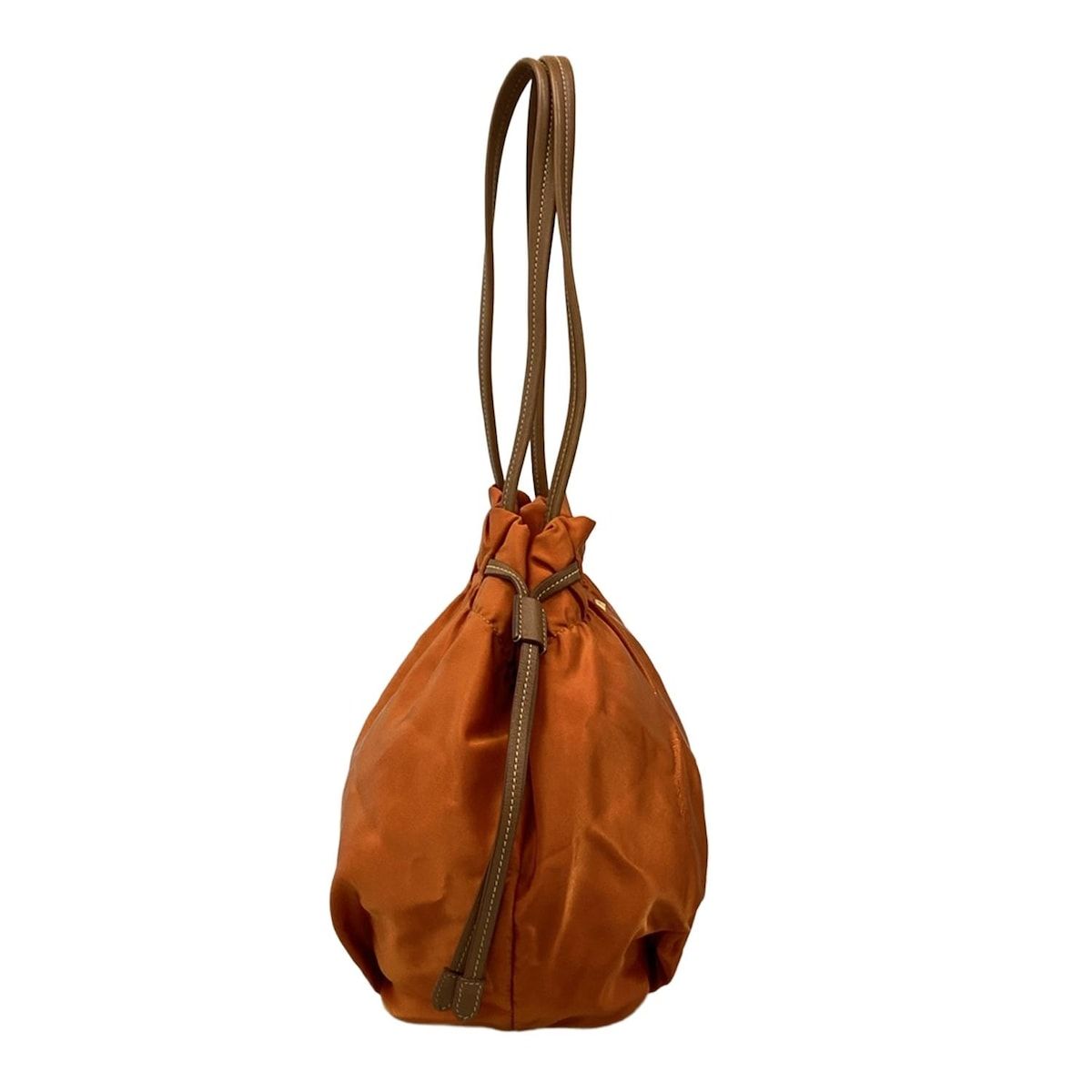 Prada Tote Logo Jacquard Orange Beige Leather Tag Drawstring — view 2