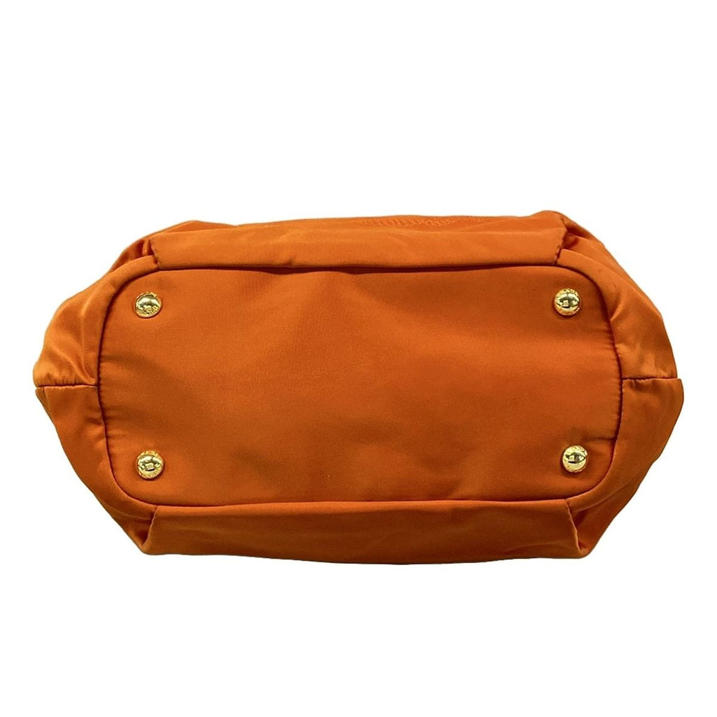Prada Tote Logo Jacquard Orange Beige Leather Tag Drawstring — view 5