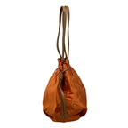 Prada Tote Logo Jacquard Orange Beige Leather Tag Drawstring — view 4