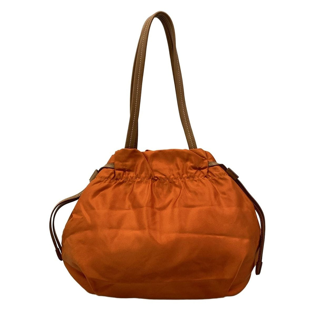 Prada Tote Logo Jacquard Orange Beige Leather Tag Drawstring — view 3