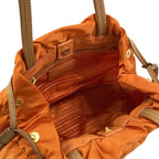 Prada Tote Logo Jacquard Orange Beige Leather Tag Drawstring — view 7