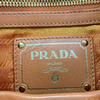 Prada Tote Logo Jacquard Orange Beige Leather Tag Drawstring — view 8