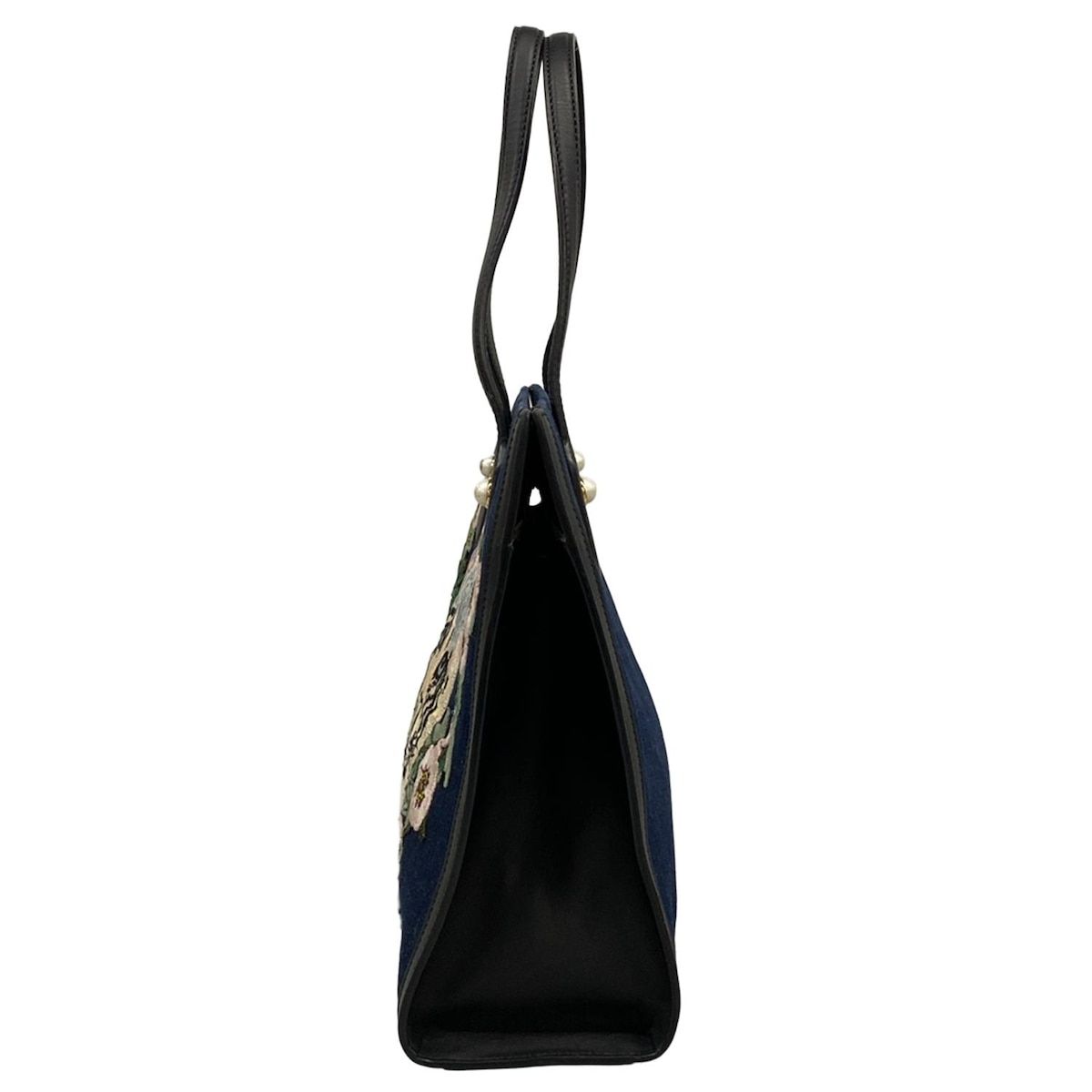 Gucci Tote Tiger Embroidery Navy Black Multi Flower Leather — view 4