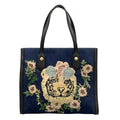 Gucci Tote Tiger Embroidery Navy Black Multi Flower Leather