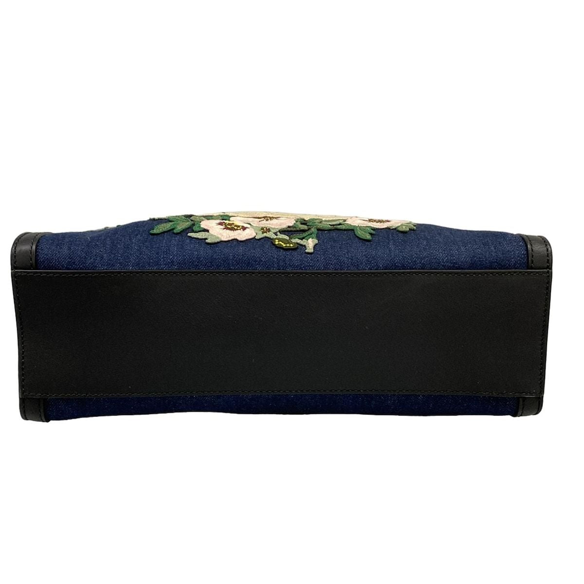 Gucci Tote Tiger Embroidery Navy Black Multi Flower Leather — view 5
