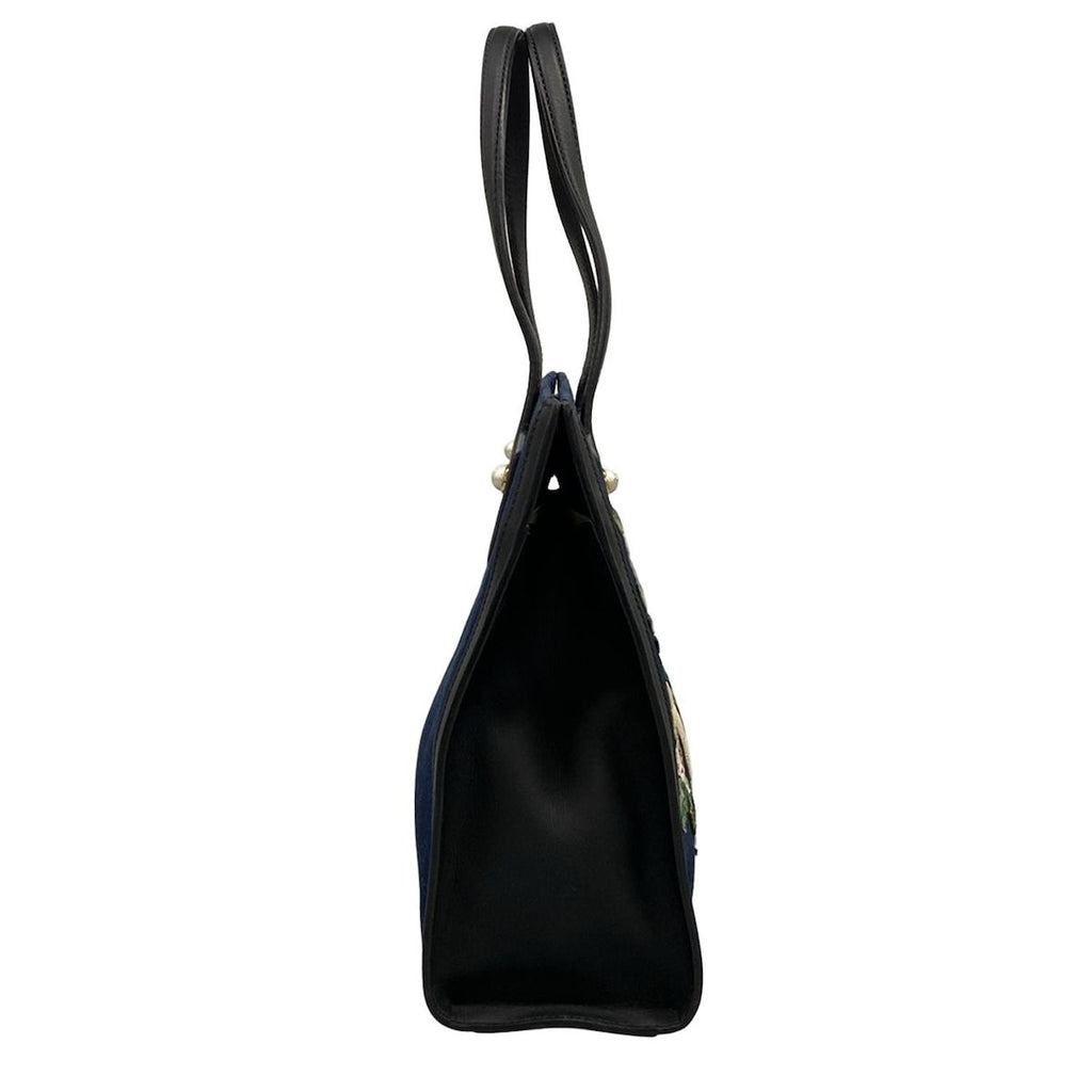 Gucci Tote Tiger Embroidery Navy Black Multi Flower Leather — view 2
