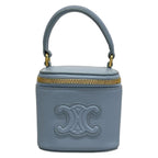 Celine Handbag Cuir Triomphe Mini Vanity Case Light Blue Leather