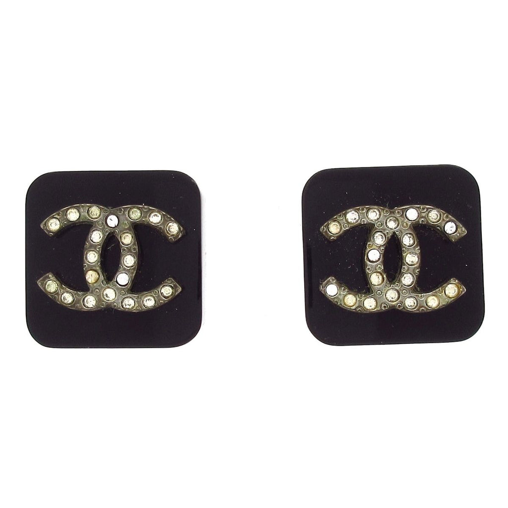 Chanel Earrings Black Gold Clear