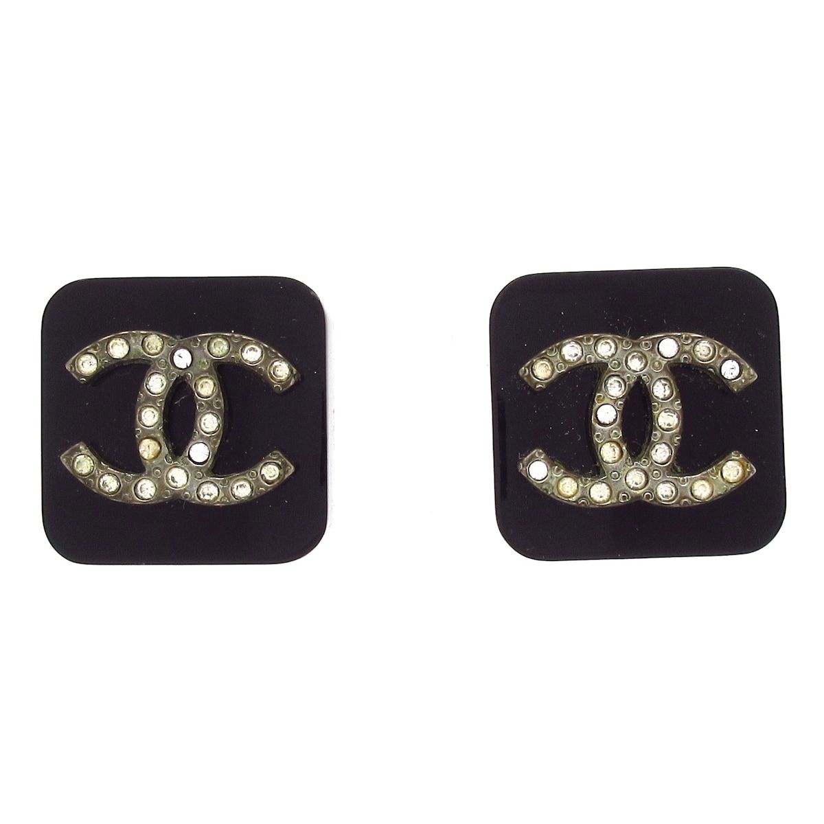 Chanel Earrings Black Gold Clear