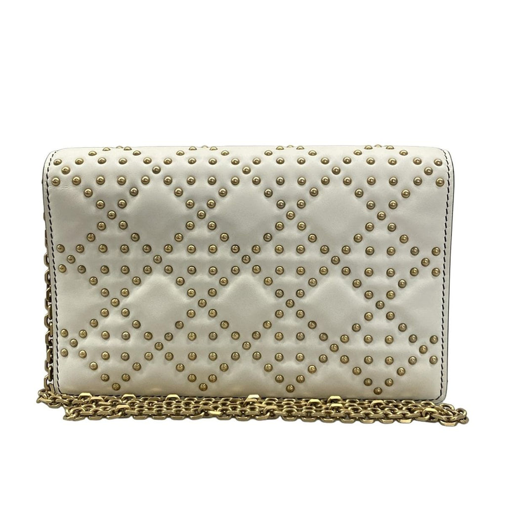 Dior Wallet White Chain Gold Studs Leather Shoulder