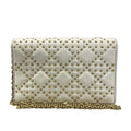 Dior Wallet White Chain Gold Studs Leather Shoulder