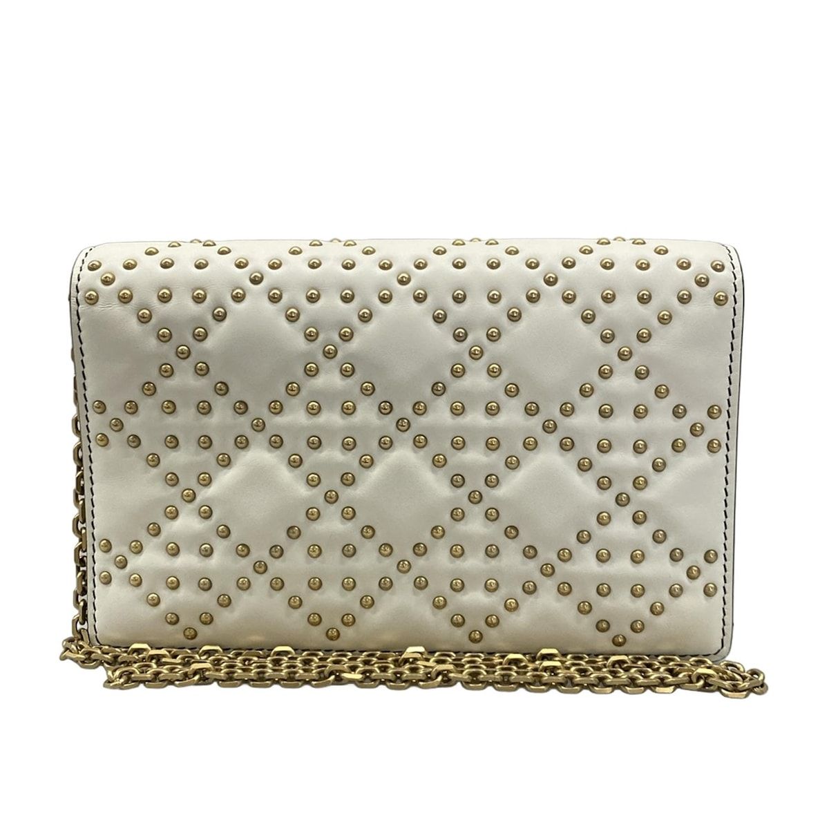 Dior Wallet White Chain Gold Studs Leather Shoulder