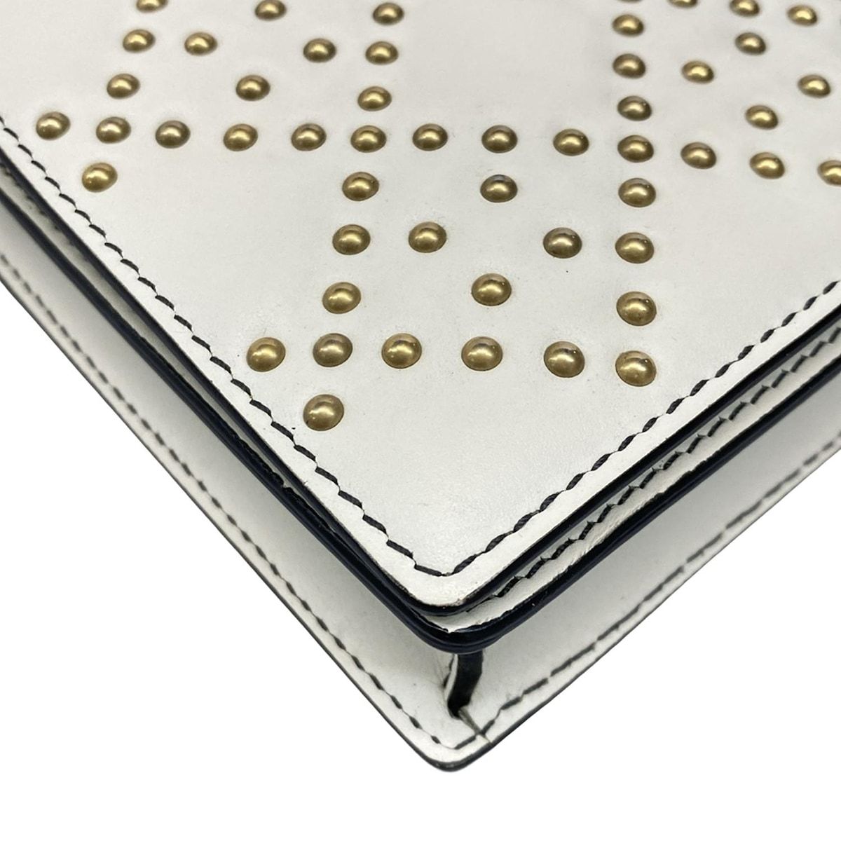 Dior Wallet White Chain Gold Studs Leather Shoulder — view 7