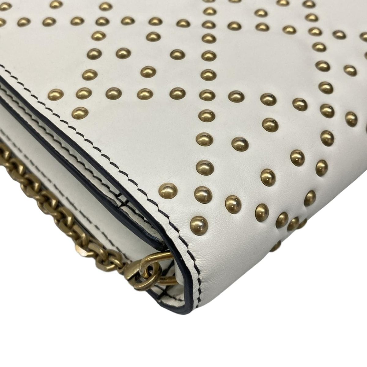Dior Wallet White Chain Gold Studs Leather Shoulder — view 8