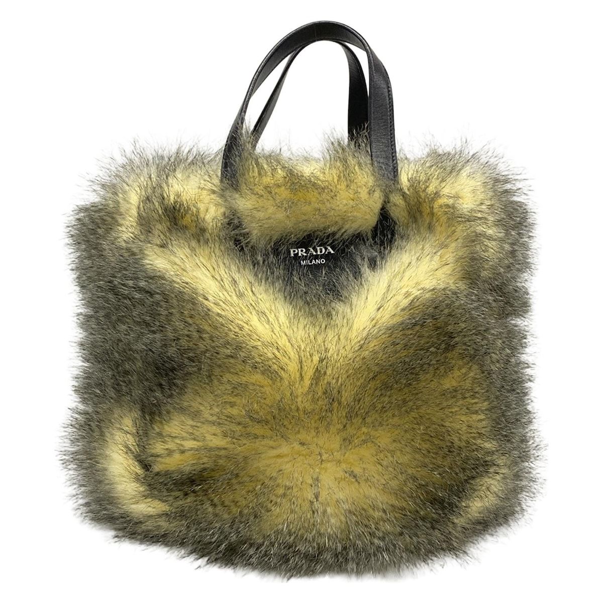 Prada Tote Ivory Black Leather Faux
