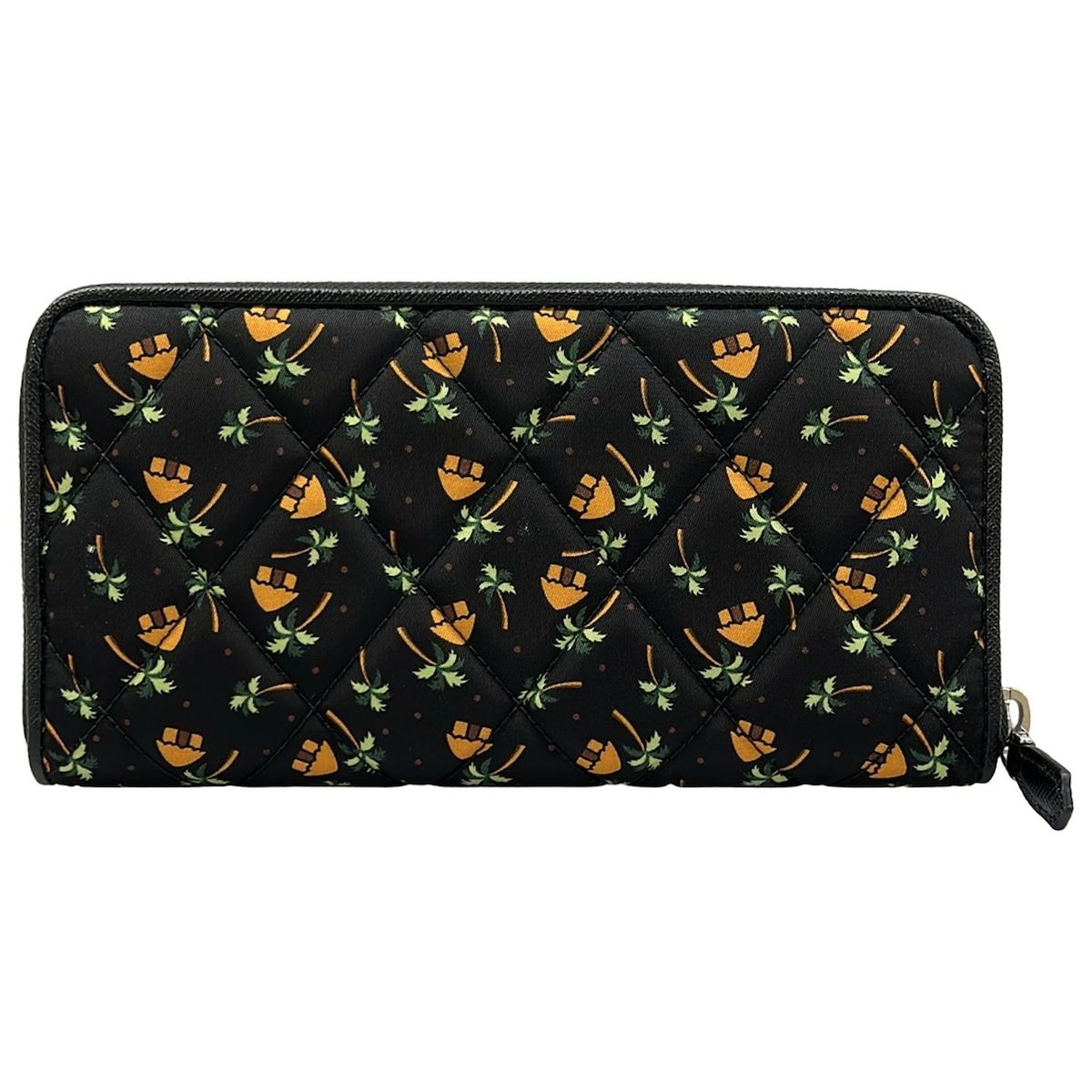 Prada Wallet Black Orange Green Zip Around Palm Tree Pattern Leather — view 2