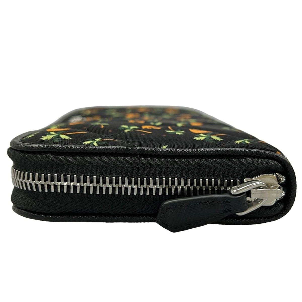 Prada Wallet Black Orange Green Zip Around Palm Tree Pattern Leather — view 9
