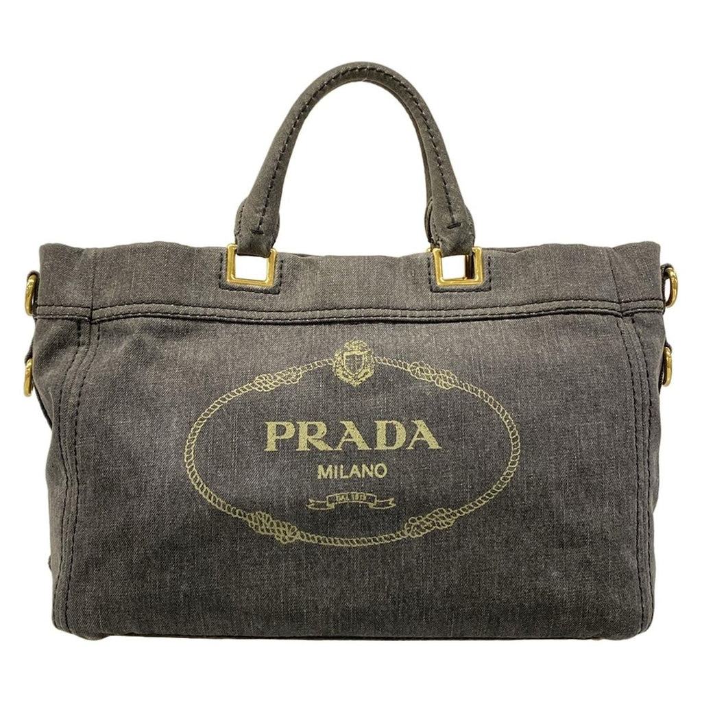 Prada Tote Canapa Gray Khaki Leather
