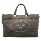 Prada Tote Canapa Gray Khaki Leather