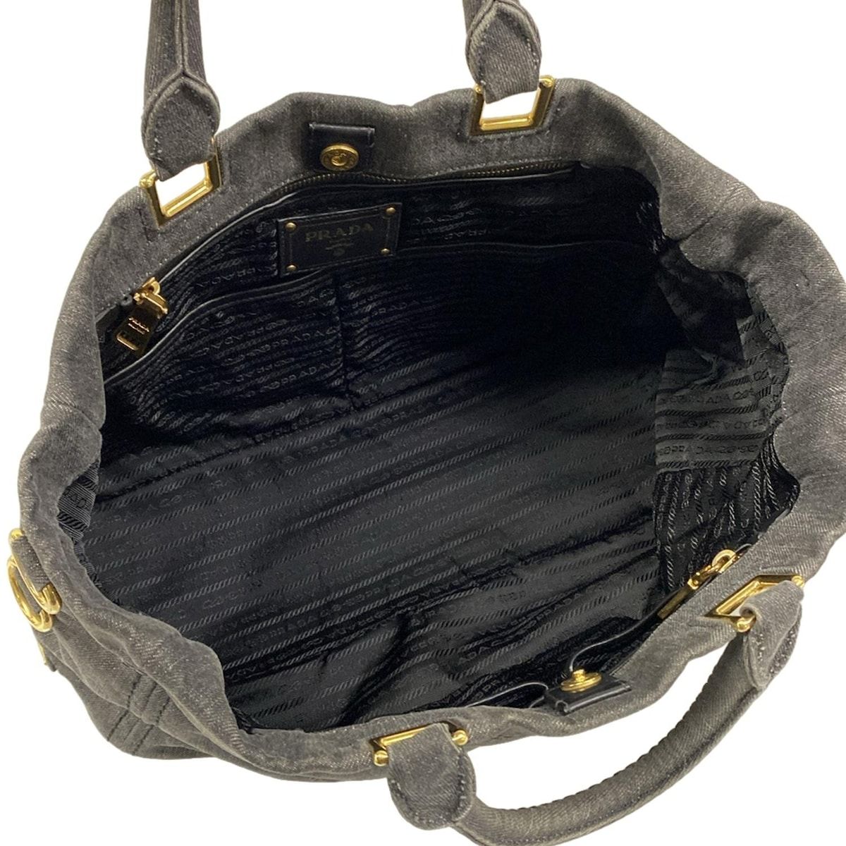 Prada Tote Canapa Gray Khaki Leather — view 7