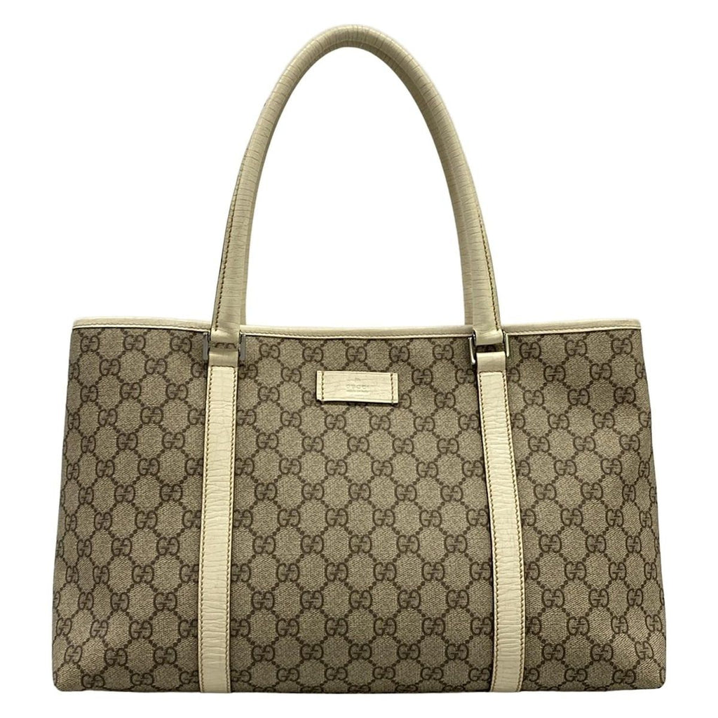 Gucci Tote GG Plus Supreme Gray Beige Ivory Leather