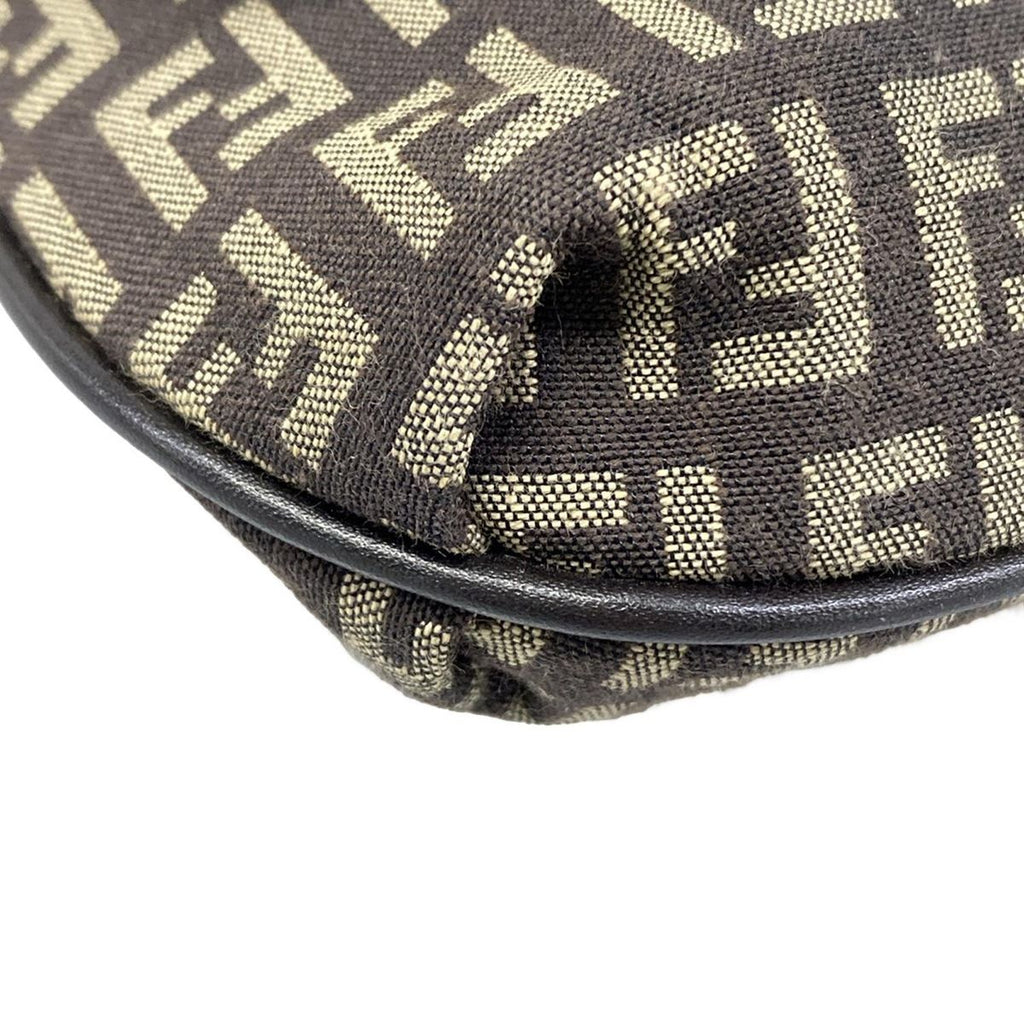 Fendi Shoulder Bag Zucchino Pattern Dark Brown Khaki Leather — view 6