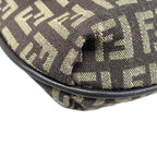 Fendi Shoulder Bag Zucchino Pattern Dark Brown Khaki Leather — view 6