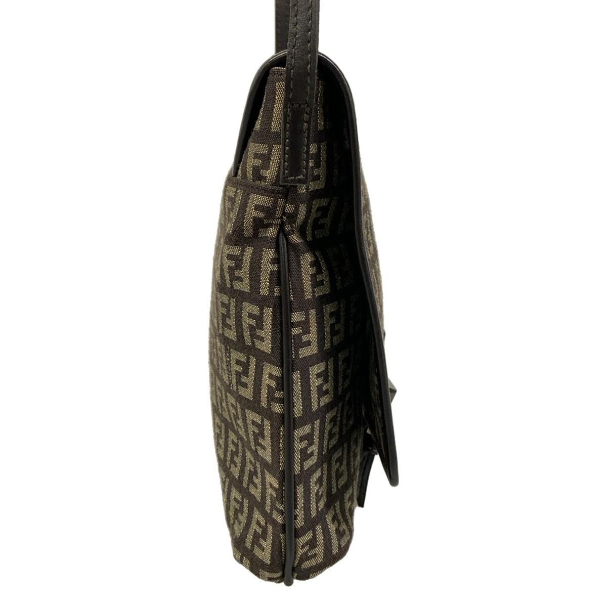 Fendi Shoulder Bag Zucchino Pattern Dark Brown Khaki Leather — view 2
