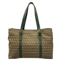 Fendi Tote Zucchino Pattern Green Dark Brown Beige Leather