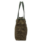 Fendi Tote Zucchino Pattern Green Dark Brown Beige Leather — view 4