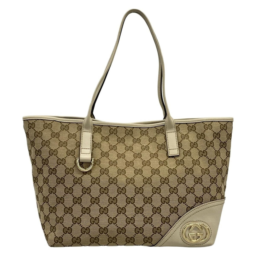Gucci Tote GG Pattern Nu Britt Beige Da Brown Ivory Leather