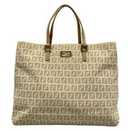 Fendi Tote Zucchino Pattern Ivory Beige Leather