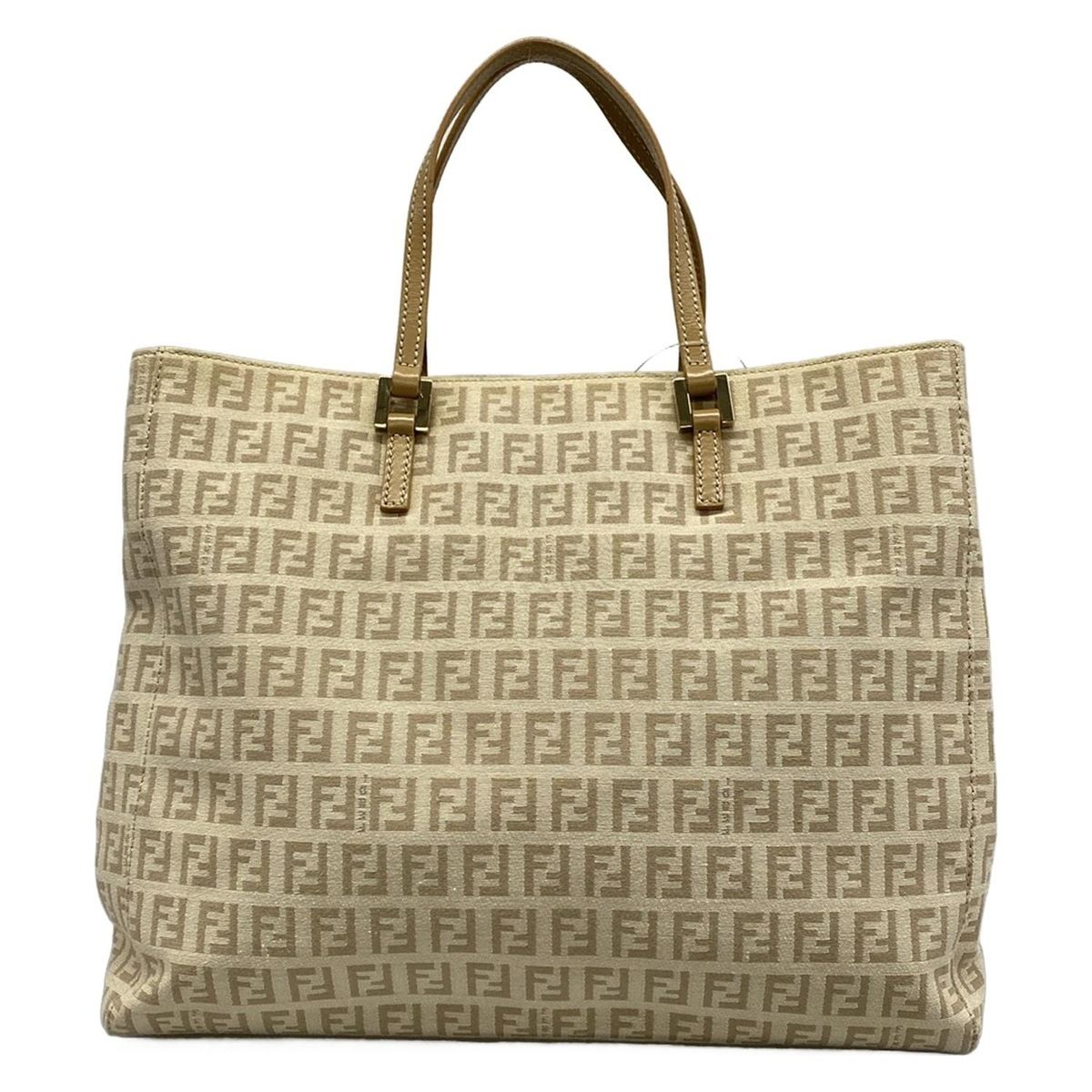 Fendi Tote Zucchino Pattern Ivory Beige Leather — view 3