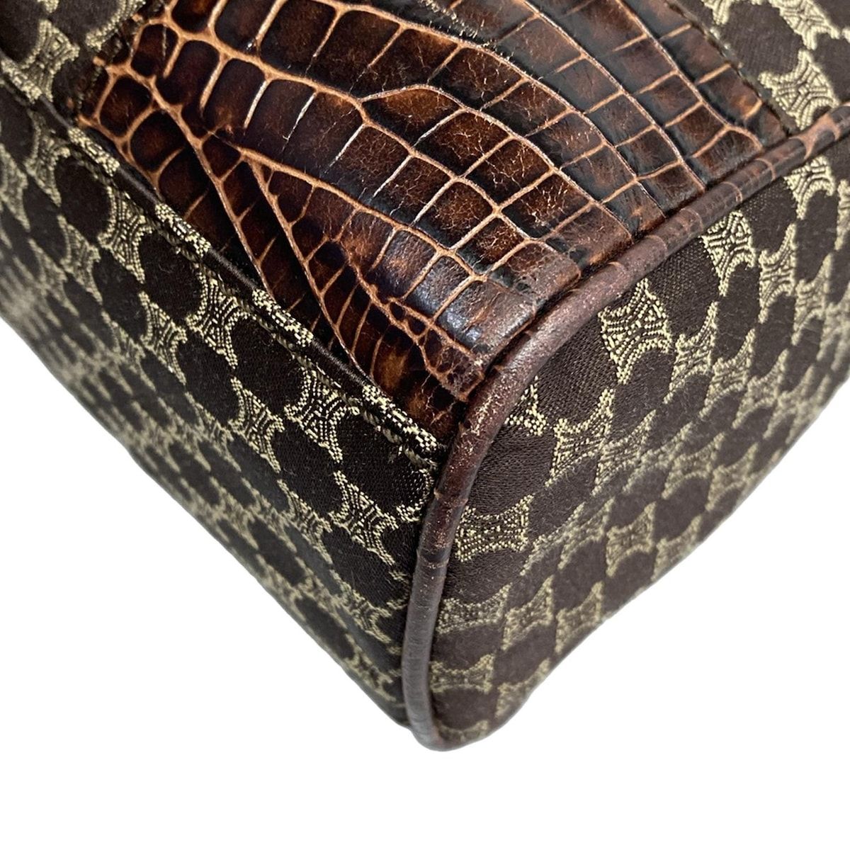 Celine Tote Macadam Pattern Dark Brown Beige Embossed Leather — view 6