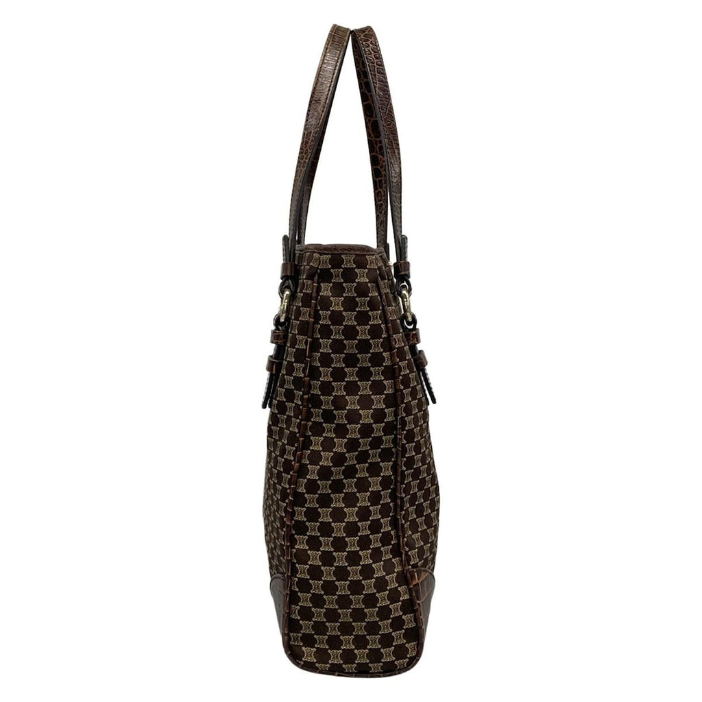 Celine Tote Macadam Pattern Dark Brown Beige Embossed Leather — view 2