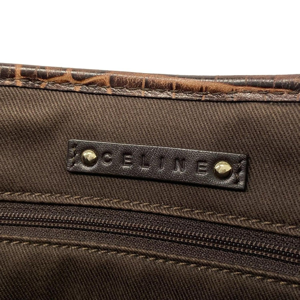 Celine Tote Macadam Pattern Dark Brown Beige Embossed Leather — view 9