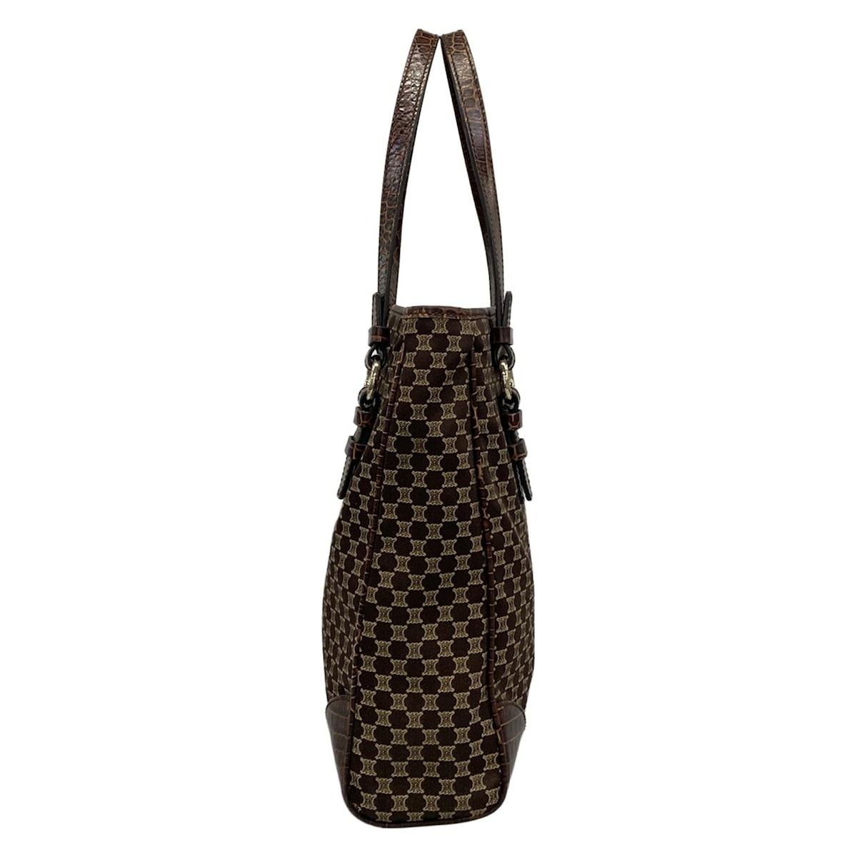 Celine Tote Macadam Pattern Dark Brown Beige Embossed Leather — view 4