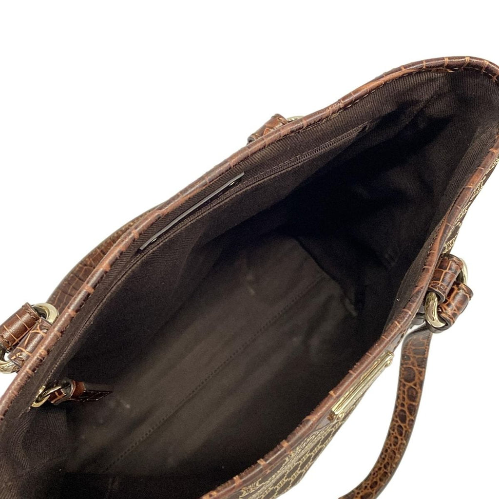 Celine Tote Macadam Pattern Dark Brown Beige Embossed Leather — view 7