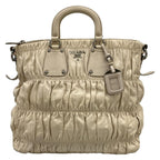 Prada Handbag Gather Bag Gray Beige Leather