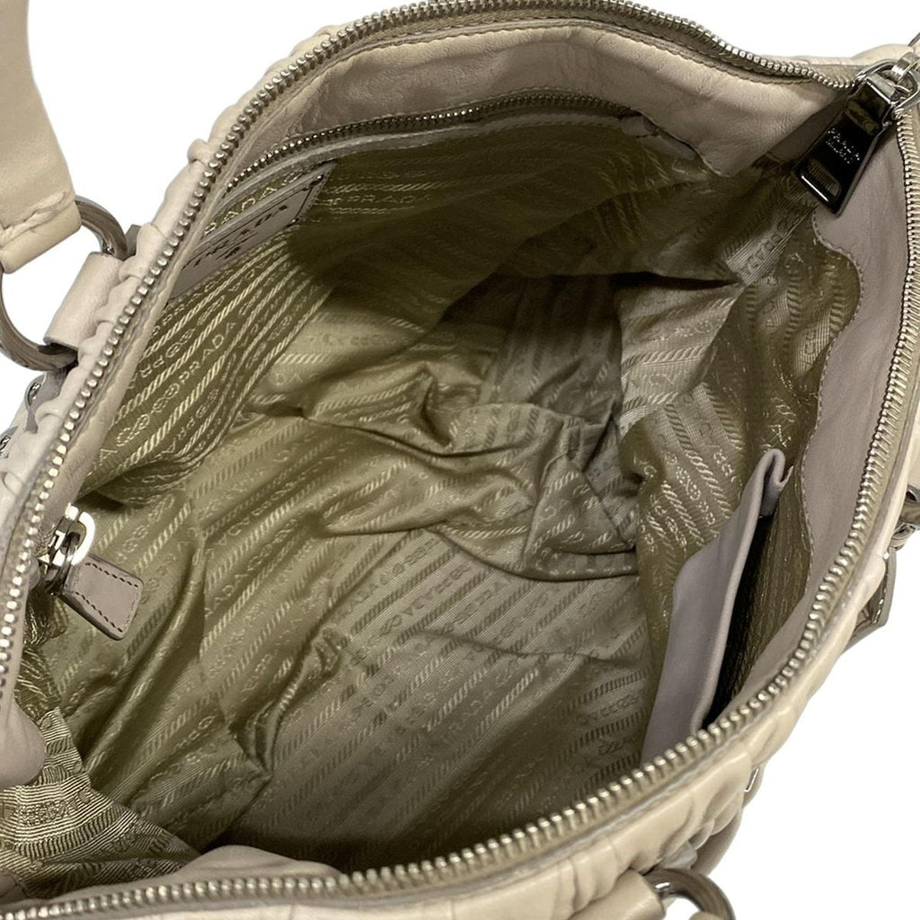 Prada Handbag Gather Bag Gray Beige Leather — view 7