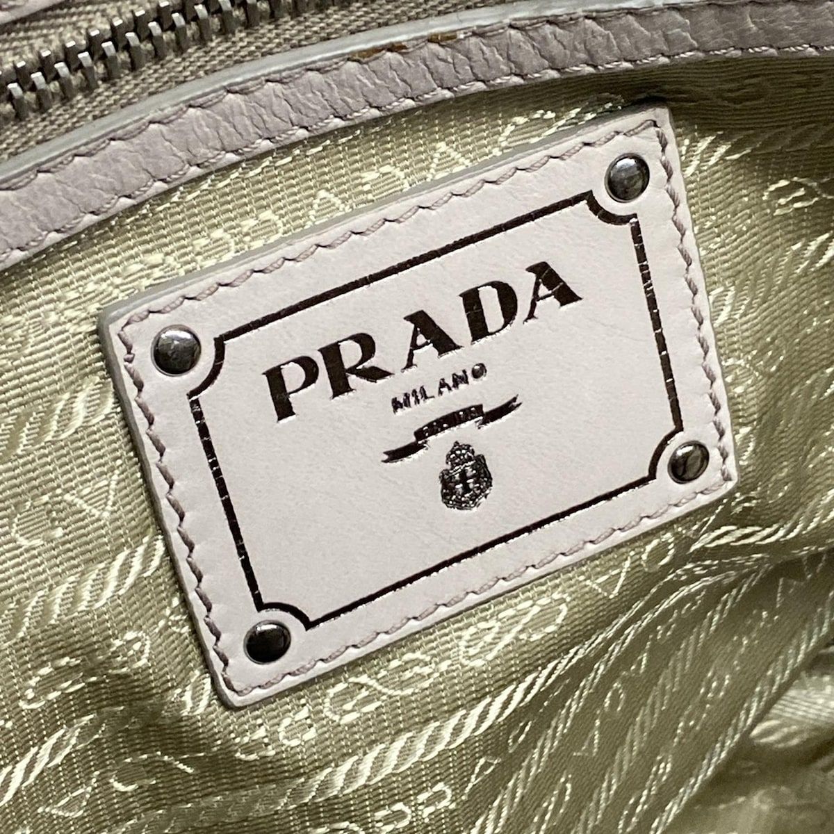Prada Handbag Gather Bag Gray Beige Leather — view 9
