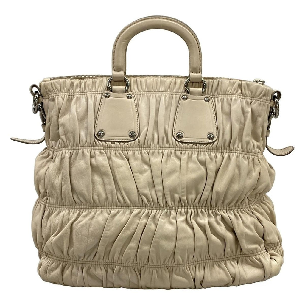 Prada Handbag Gather Bag Gray Beige Leather — view 3