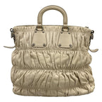 Prada Handbag Gather Bag Gray Beige Leather — view 3