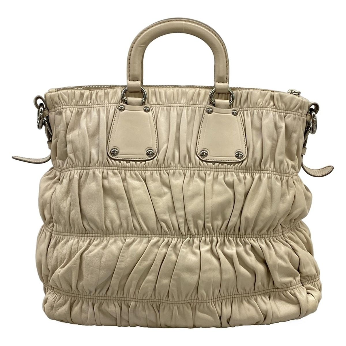 Prada Handbag Gather Bag Gray Beige Leather — view 3