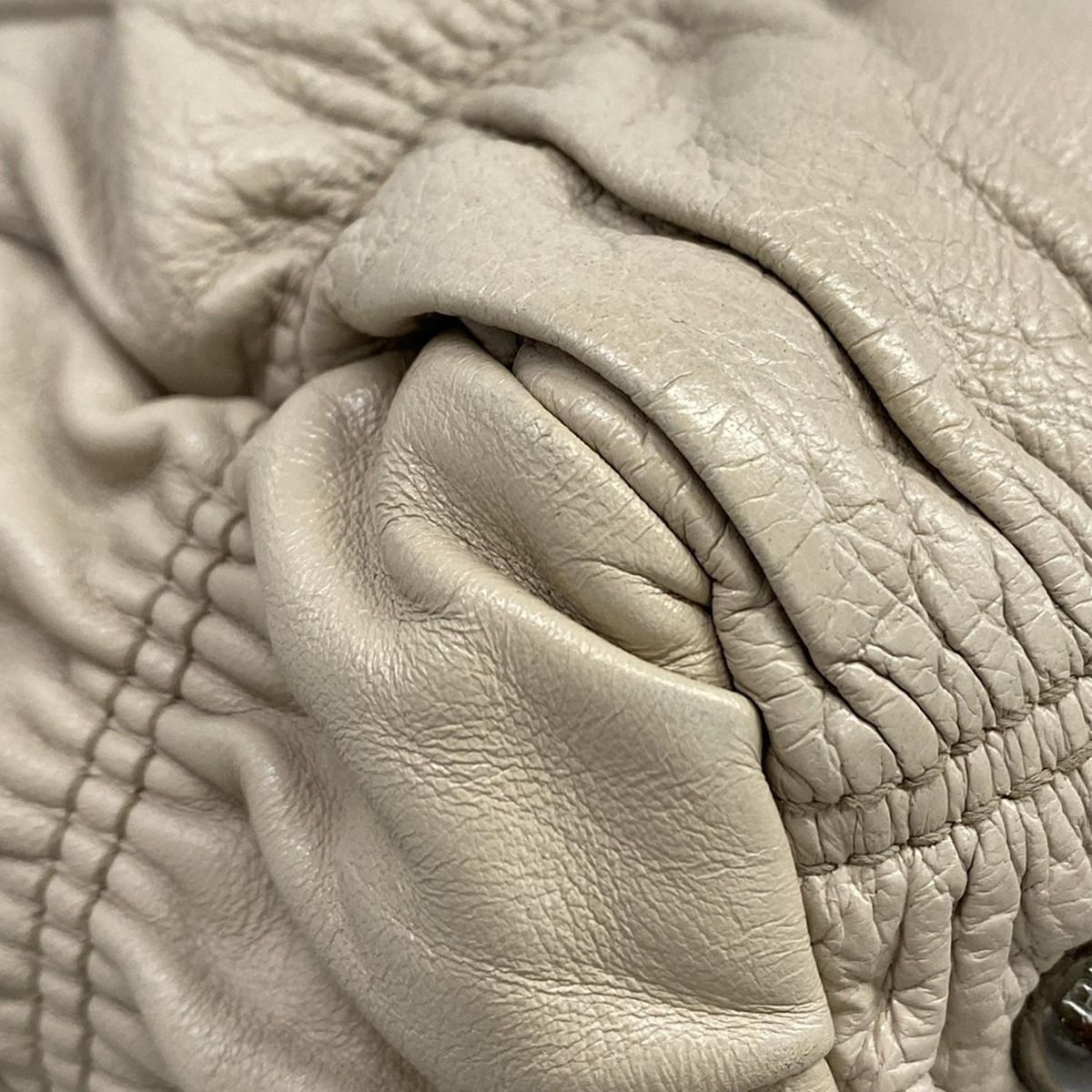 Prada Handbag Gather Bag Gray Beige Leather — view 6